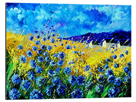 Aluminium print Clouds over a field of cornflowers