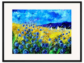 Gerahmter Kunstdruck Wolken über Kornblumenfeld