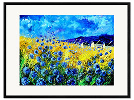 Kunsttryk i ramme Clouds over cornflower field