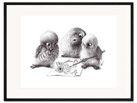 Gerahmter Kunstdruck Vier Eulen
