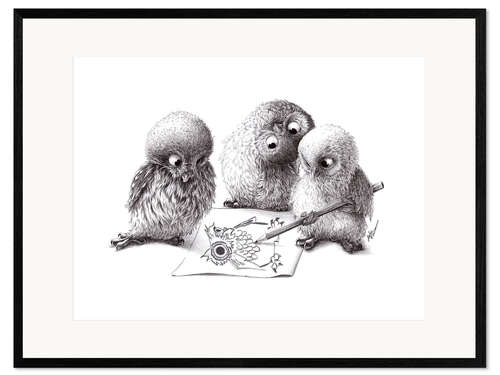 Plakat artystyczny premium w ramie Four owls