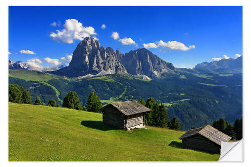 Sticker mural Deux chalets devant les Dolomites