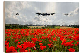Tableau en bois Avions volant au-dessus d'un champ de coquelicots
