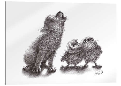 Gallery print Howling wolf meets howling owls