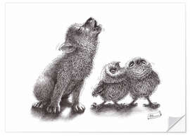 Naklejka na ścianę Howling wolf meets howling owls