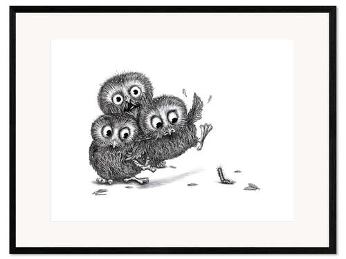 Framed art print Three Owls and a Monster