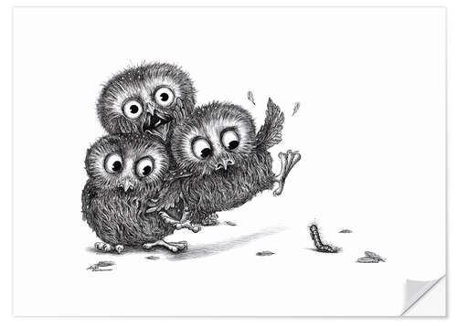 Naklejka na ścianę Help, three owls and a monster