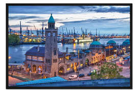 Gerahmter Kunstdruck Hamburger Hafen und Landungsbrücken