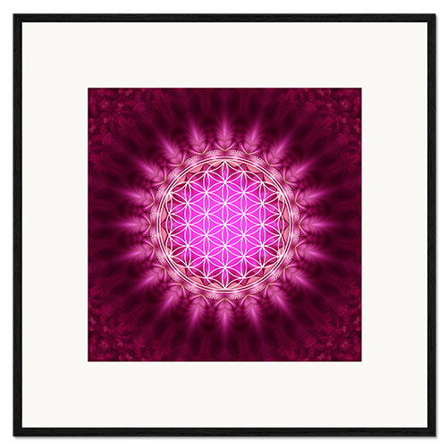 Ingelijste kunstdruk Flower of life - symbol harmony and balance - red