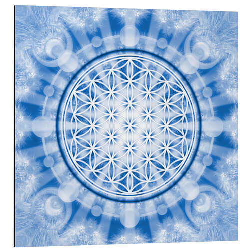 Tableau en aluminium Fleur de vie bleue, symbole d'équilibre et d'harmonie