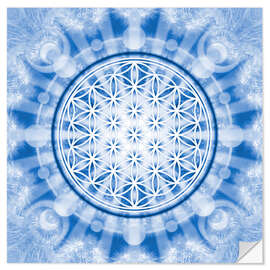 Selvklæbende plakat flower of life blue - symbol harmony and balance - blue