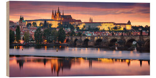 Holzbild Prag im Abendrot