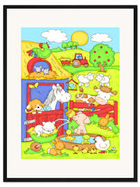 Gerahmter Kunstdruck Ein Tag auf dem Bauernhof