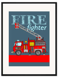Gerahmter Kunstdruck Feuerwehrauto