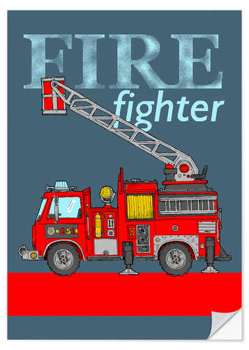 Wall sticker fire fighter fire truck