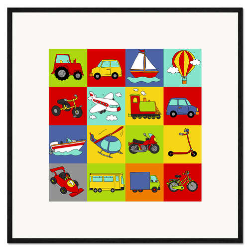 Ingelijste kunstdruk transportation mosaic