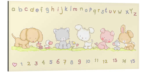 Aluminiumsbilde baby pet animals with alphabet and numbers