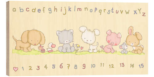 Wood print baby pet animals with alphabet and numbers