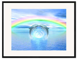 Impressão artística com moldura Dolphins Rainbow Healing