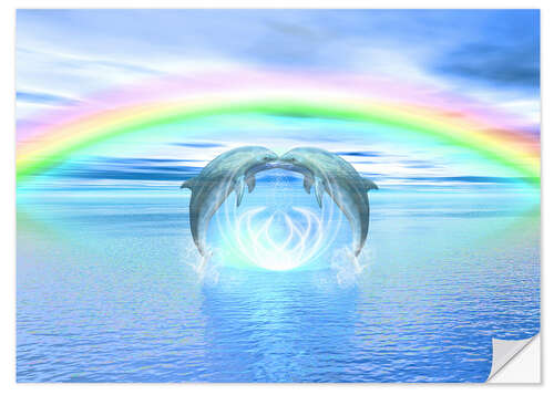 Selvklebende plakat Dolphins Rainbow Healing