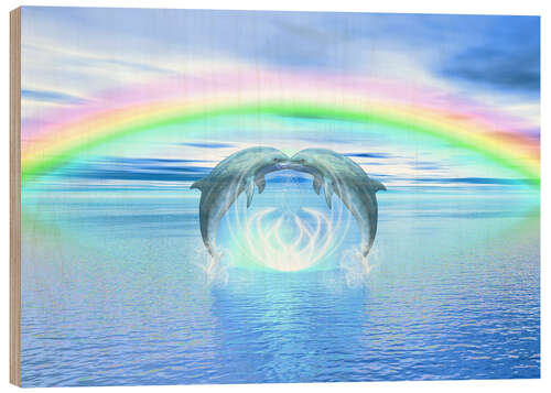 Holzbild Dolphins Rainbow Healing