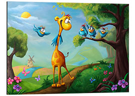 Tableau en aluminium Giraffe with funny birds