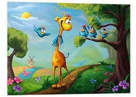 Foam board print Giraffe with funny birds