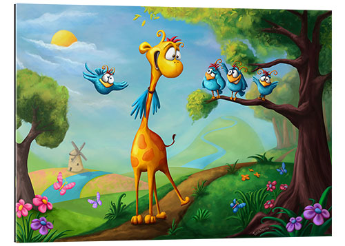 Galleritryk Giraffe with funny birds