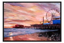 Gerahmter Kunstdruck Santa Monica Pier bei Sonnenuntergang