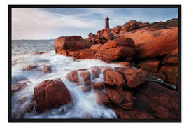 Gerahmter Kunstdruck Bretagne - Côte de Granit Rose - Phare de Mean Ruz