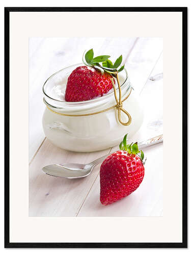 Plakat artystyczny premium w ramie Fresh strawberries with curd