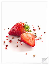 Selvklebende plakat Strawberries with red peppercorns