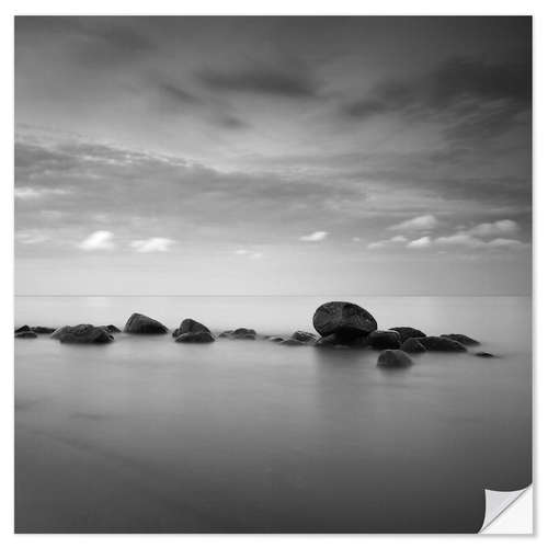 Naklejka na ścianę Stones on the sea beach - black and white