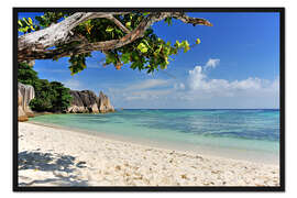 Gerahmter Kunstdruck Traumstrand der Seychellen