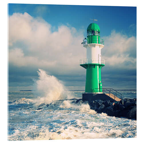 Acrylic print Green lighthouse in the surf II