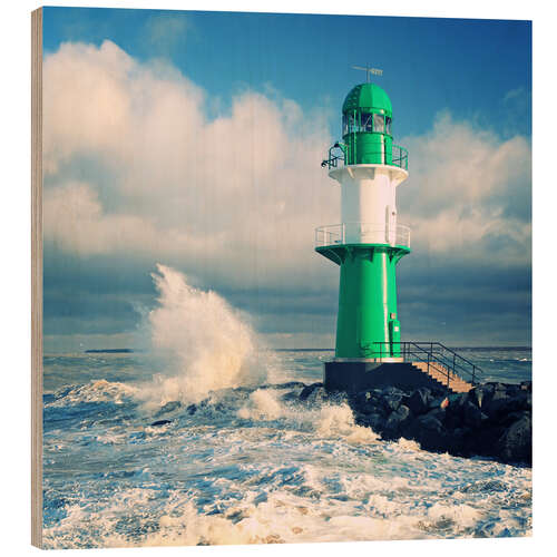 Quadro de madeira Farol verde no surf II