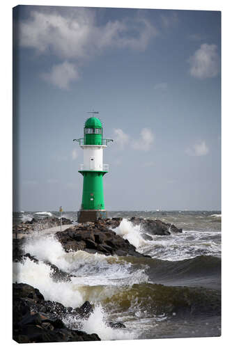 Canvas print Green lighthouse in the surf I