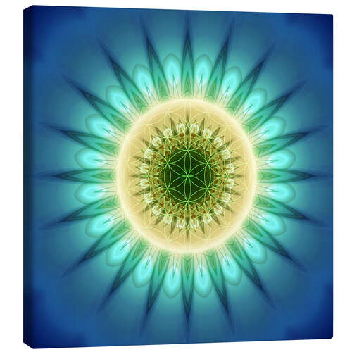 Canvas print mandala blue light with Flower of Life