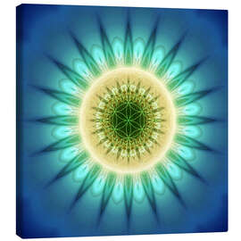 Leinwandbild Mandala blaues Licht mit Blume des Lebens - Christine Bässler