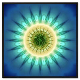 Gerahmter Kunstdruck Mandala blaues Licht mit Blume des Lebens