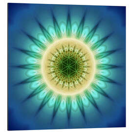 Magnettafel Mandala blaues Licht mit Blume des Lebens