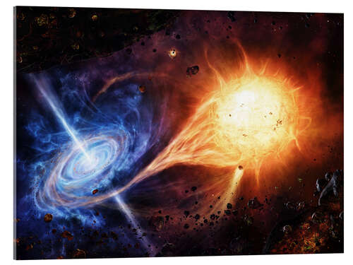 Acrylic print A binary system orbiting near a black hole