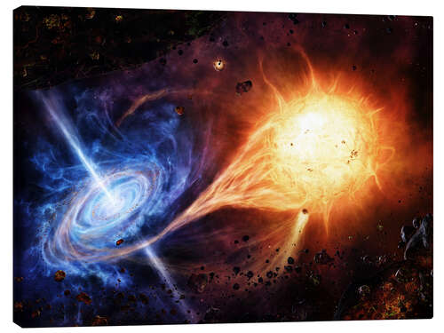 Canvas print A binary system orbiting near a black hole