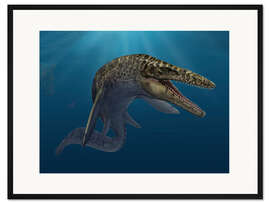 Gerahmter Kunstdruck Mosasaurus hoffmanni in prähistorischen Gewässern