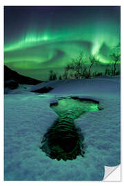 Selvklebende plakat Aurora Borealis over a frozen river