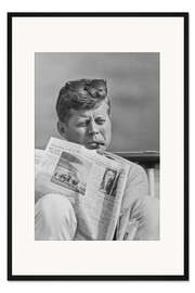 Gerahmter Kunstdruck John F. Kennedy mit Zeitung