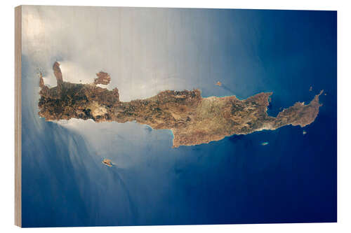 Wood print View from space of the island of Crete