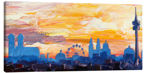 Tableau sur toile Skyline de Munich au crépuscule