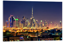 Tableau en verre acrylique  Skyline de Dubaï la nuit - Stefan Becker