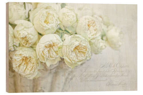 Wood print White roses